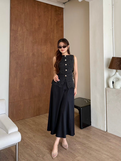 Two Piece Sleeveless Waist Coat Style With A Line Skirt